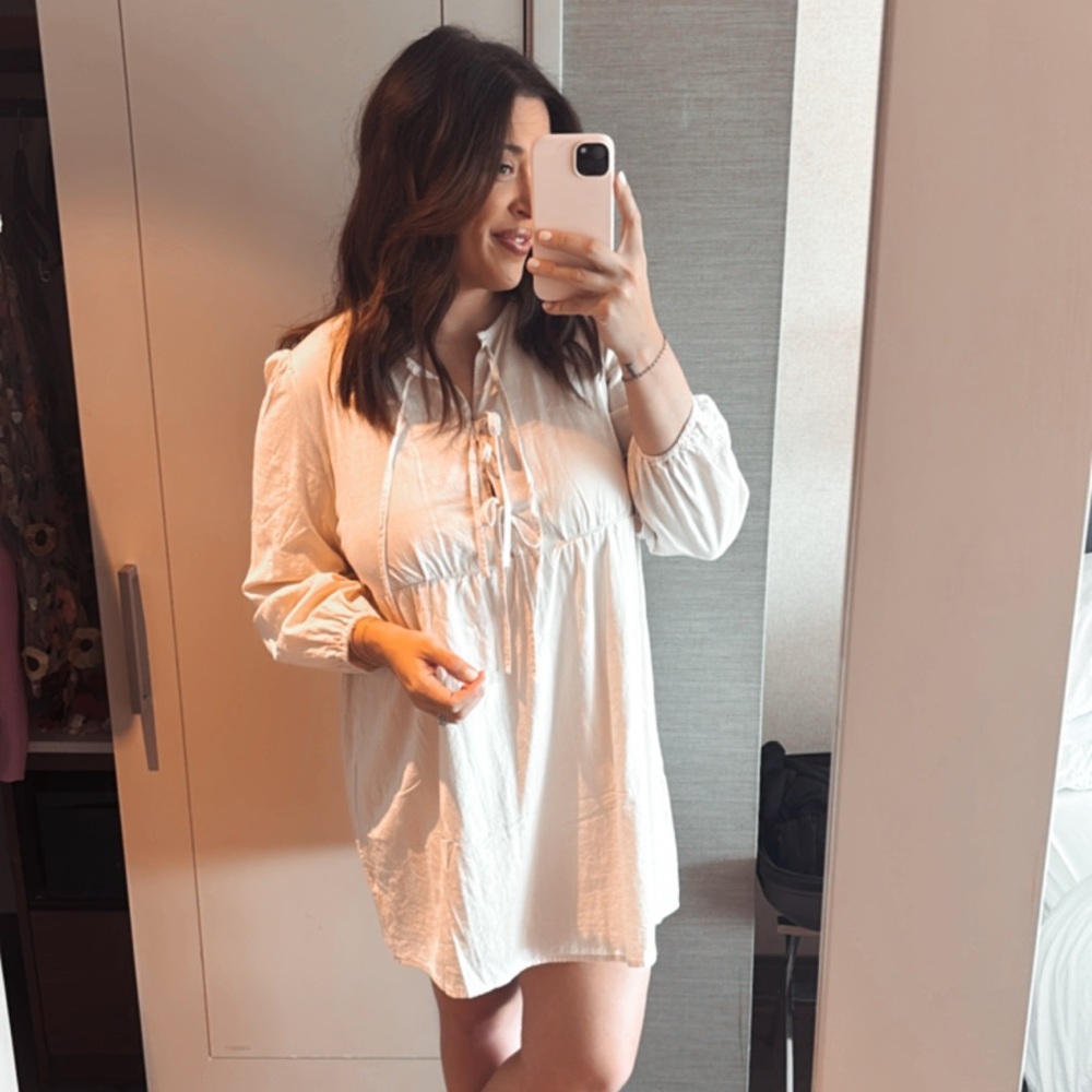 Tie-Front Babydoll Mini Dress in Cream
